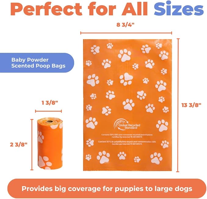 Best Pet Supplies GRS Poop Bags for Dogs - Mixed Colors, 150 Count | Scented, 50% Post-Consumer Recycled Plastic, Leak-proof, Easy-Tear perforations, Thick Bags, Fits Standard Holders