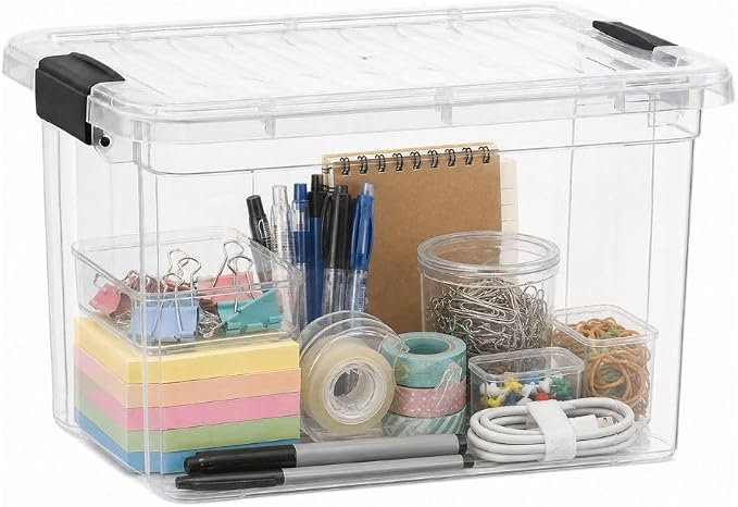 Superio Mini Deep Storage Organizer Bin with Lid X-Deep Small Clear Storage Box with Latch for Home, Kitchen, Garage- Store Toys, Food, Supplies, and Hair Accessories (2.5 Quart)