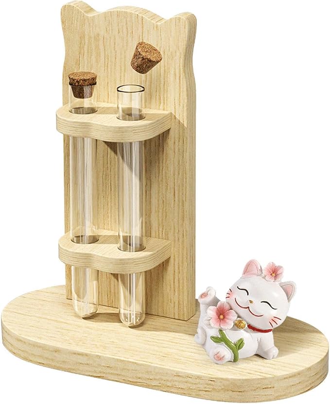 Cat Holder - Decorative Double Tube Storage with Cork Stopper | Miniature Vase Keepsake Container for Pet Hair Collection, Desk Car Garden Office Desktop Decor