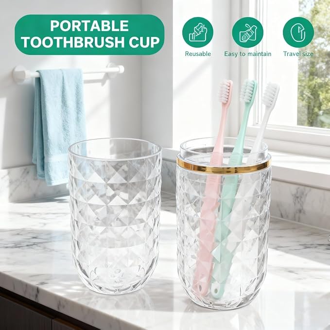 Didiseaon Transparent Toothbrush Holder Box with Dual Cups Portable Travel Toothbrush and Toothpaste Case for Home Gym School Business Trips Compact Pet Storage Organizer