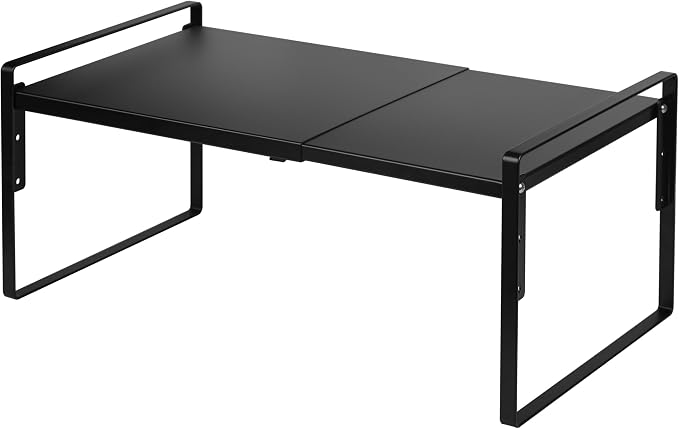 Nxconsu Cabinet Shelf Riser, Adjustable Cabinet Organizer, 12" Deep Black | Heavy-Duty Metal Expandable Shelf Holds 50 lb with 3 Height Levels for Kitchen Cabinet Cupboard Pantry Dish Mug