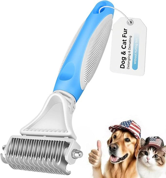 Pet Dematting Comb - 2 Sided Undercoat Rake for Cats & Dogs - Safe Grooming Tool for Easy Mats & Tangles Removing - Medium and Long Haired Cats Dogs Brush for Shedding