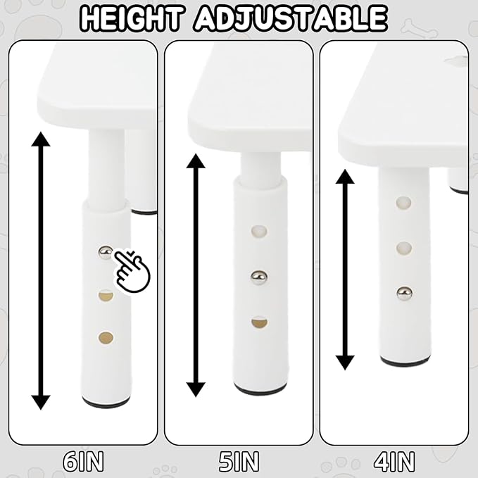 2 Pack Cat Food Stands, White Adjustable Stand for Cats & Dogs | Cat Feeder Stand, Pet Food Stand, 3 Adjustable Heights, 14.5 x 9 in Metal Stand, For Feeders & Waterers, Non-Slip Feet