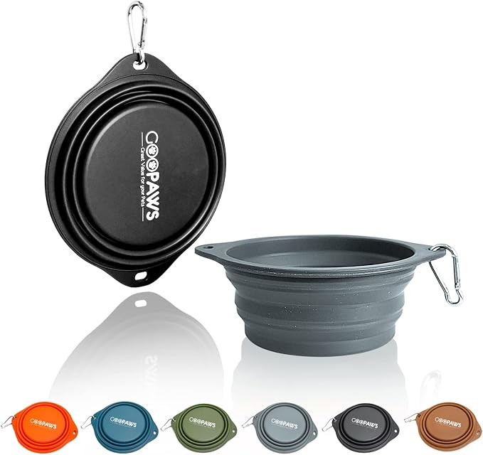2 Pack Silicone No Spill Collapsible Travel Dog Feeding Bowls | Food-Grade Silicone, BPA Free, Travel Pet Bowls, with Carabiner Clip for Hiking, Durable & Quality, Dishwasher Safe