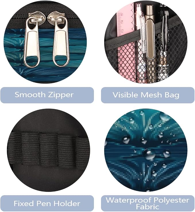 Cute Pencil Case for Girls Boys, Teal Blues Shells Portable Pencil Bags Pouch Pen Case Organizer with Zipper for School College Office