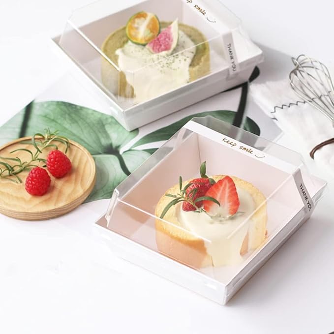 ZORRITA 100 Pack 5 Inch Paper Charcuterie Boxes with Clear Lids, White | Small, Square, To Go Food Containers, Bakery Boxes, For Mini Cake, Desserts, Cookies, Sandwiches, Strawberries