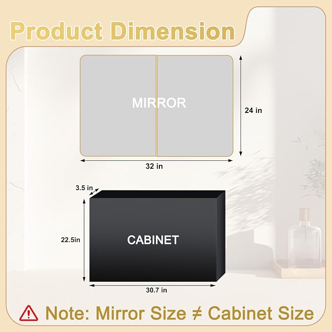 32x24 in Brushed Gold Double Door Medicine Cabinet with Mirror, Gold