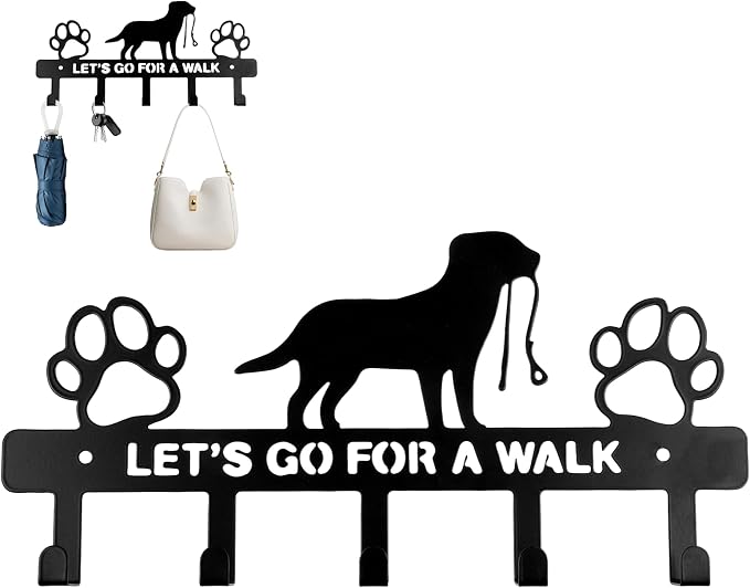 5-Hooks Dog Leash Holder for Wall,Key Holders Key Holder Leash Hooks | Metal, Wall Mounted, with Screws, Dog Accessory Holders, Pet Leashes Organizer, for Collars, Entryway, Hallway, Kitchen Decor