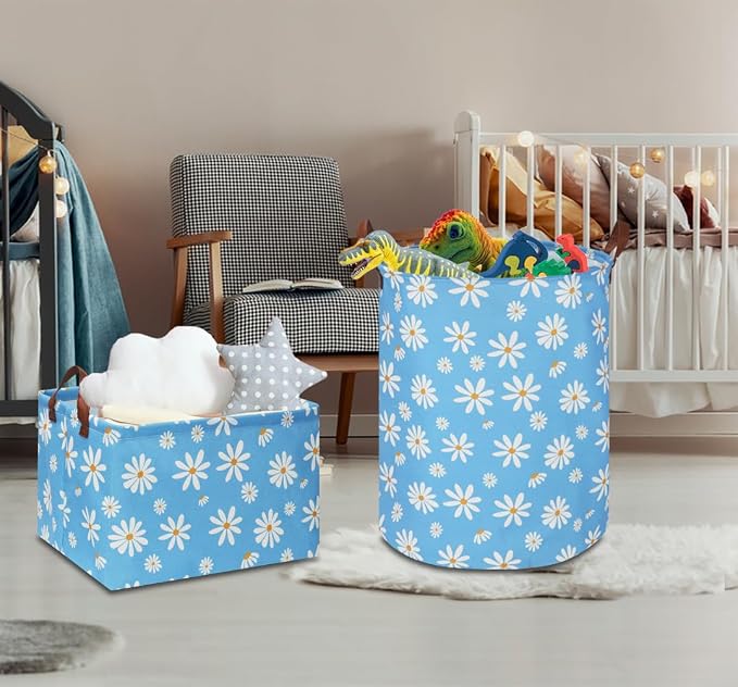 NTAOHAMPER Rectangular Daisy Storage Basket,Collapsible Gift Basket with Handles,Books Box, Room Decor(Daisy)