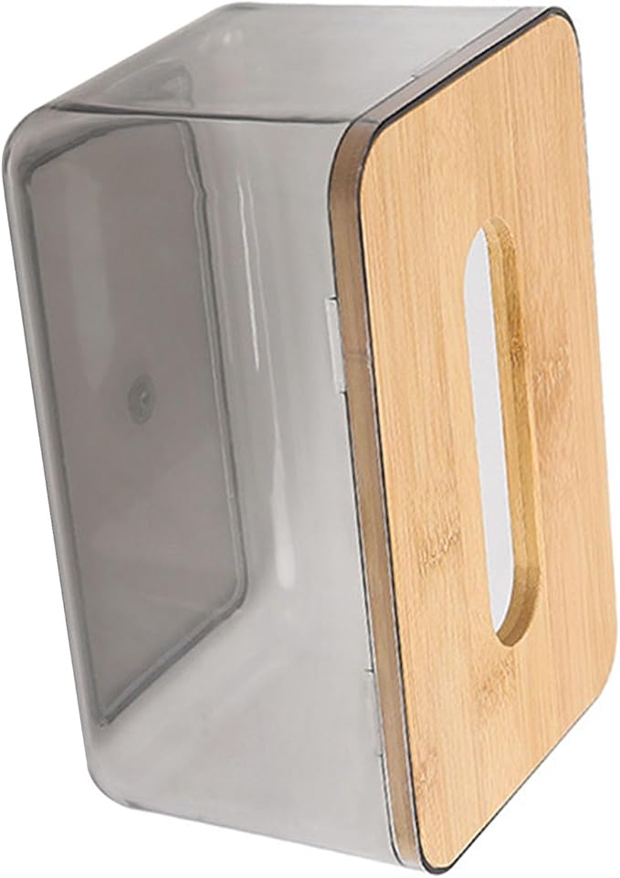 Multi Functional Acrylic Tissue Box, Clear PET and Wood Napkin Organizer Cube Holder, Easy Slide Out Cover, Square Tabletop Dispenser for Bathroom Laundry Room Office Desk
