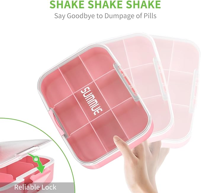 Large Pill Organizer, 9 Compartments Portable Travel Pill Box Case Moisture Proof, XL Pill Container Holder for Vitamins, Cod Liver Oil, Supplements, Medication (Pink)