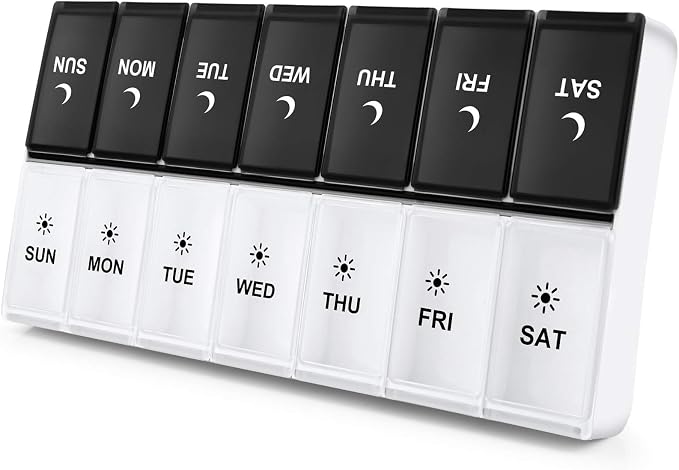 DANYING Extra Large Pill Organizer 2 Times a Day, XL Weekly Pill Box 2 Per Day, AM PM Pill Case, Day Night Pill Container 7 Day, Vitamin Case Twice a Day, Black & White