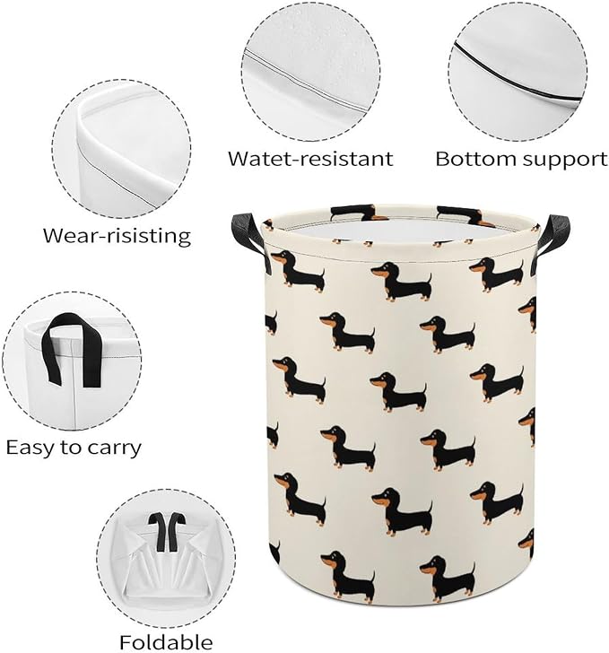 Collapsible Storage Hamper with Handles Doxie Dachshund Weiner Dog Pet, Waterproof Laundry Basket for Clothing, Toys, and Bathroom Use