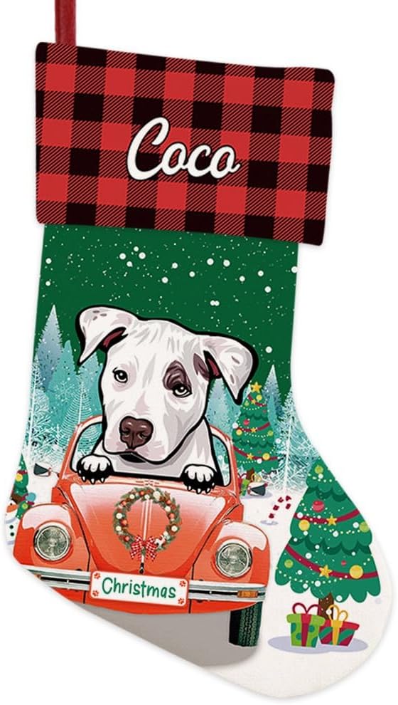 Personalized 1 Pack Christmas Stocking Funny Pit Bull Pet Dog Stocking Christmas Tree Winter Fireplace Holiday Decoration 14"