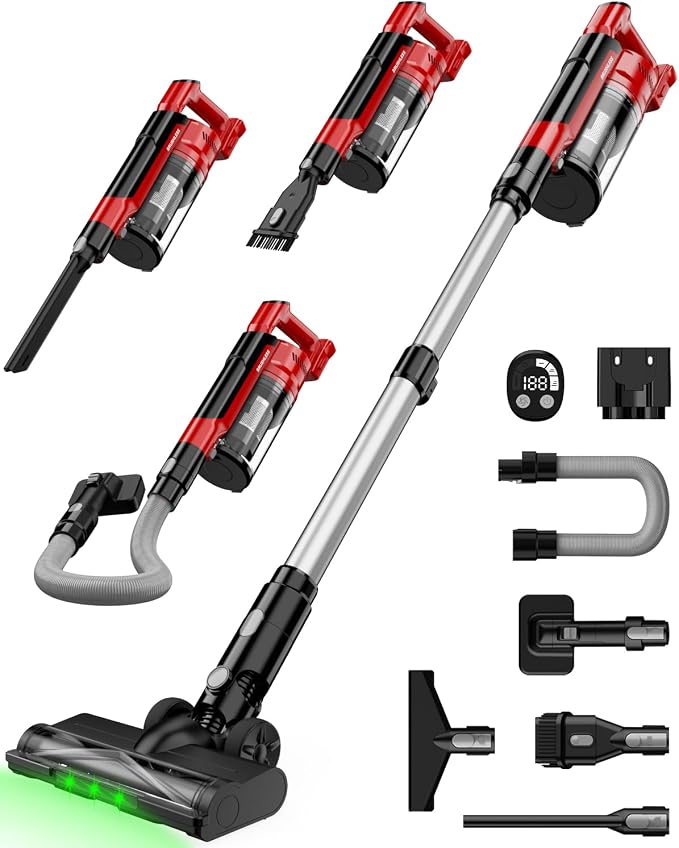 Cordless Vacuum Cleaner for Milwaukee M18 Battery, 8-in-1 Stick Vacuum with Pet Brush, 35KPA Suction, 350W Brushless Motor, Smart Touchscreen, HEPA Filter, for Carpet Floor Car (Battery Not Included)