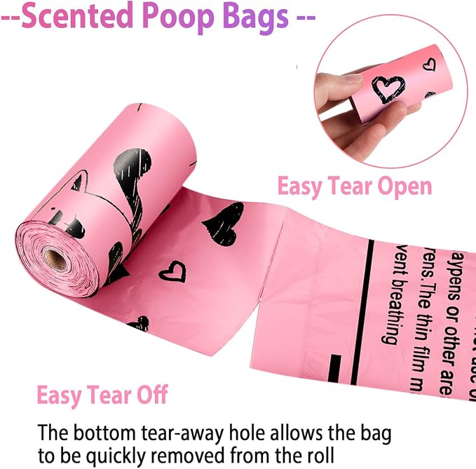 Pink Dog Poop Bags Rolls with Dispenser Leak Proof 540 Count Unscented | Strong Large 9x13 inch Waste Refill Bags for Daily Dog Walks, Cat Litter Cleanup Outdoor Travel and Multi-Pet Households