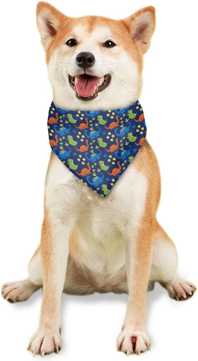 Howilath Cute Colorful Dinosaur Printed Dog Bandana Scarf Triangle Bibs Pet Accessories Cat Kerchief