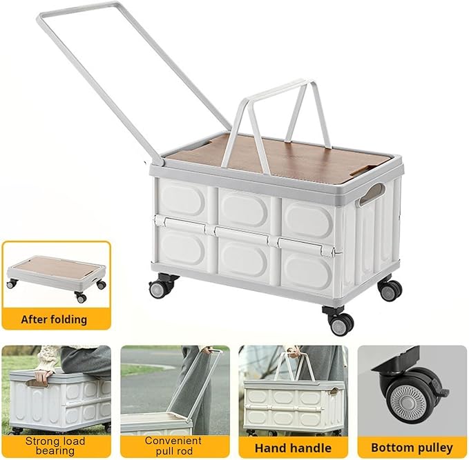 Rolling Crate with Wheels, Large Capacity Rolling Crate with Handle Space-Saving Utility Cart for Indoor Outdoor Use Grey