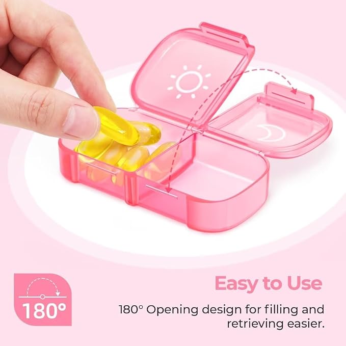 AUVON Weekly Pill Organizer 2 Times a Day, One-Side Large Opening, Easy‑Use | XL AM PM Pill Case, Travel Pill Box 7 Day, Medication Organizer for Medications, Vitamins, Fish Oils, Supplements, Pink
