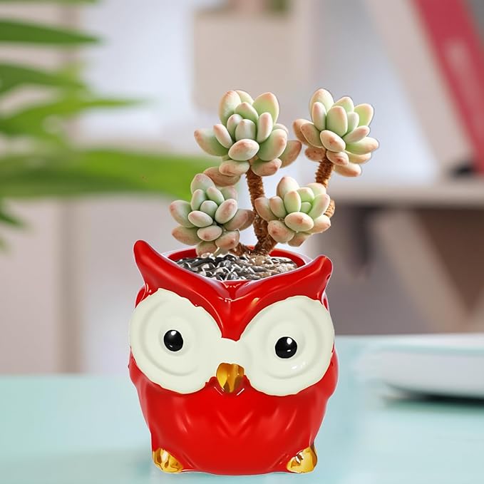 Ceramic Owl Shaped Pen Pencil Holder for Desk Decoration Accessories Owl Decor Makeup Brush Pen Cups Succulent Plant Pot Office School Ideal Gifts for Women, Mom or Birthdays