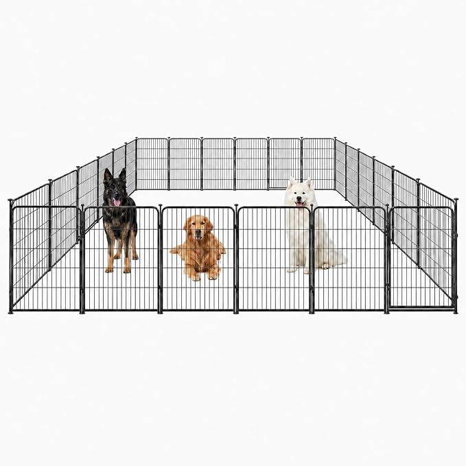 Indoor Dog Playpen - 40 inch, 24 Panels for Small and Puppy Size Dogs - Heavy Duty Metal Portable Pet Fence with Black Anti-Rust Coating - Play Pen w/Extra Wide Gate