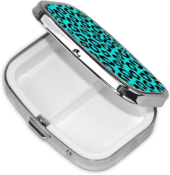 Square Pill Case 2-Compartment Medicine Organizer Portable Tablet Holder Travel Gym Office Use, Cheetah Blue and Black Leopard Print