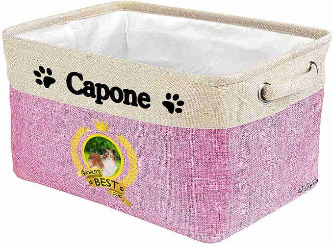 Custom Name Collapsible Dog Toy Storage Basket Bin World's Best Dog Sheltie Foldable Pet Toy Box Closet Shelf Baskets Organizer for Bedroom Home Dog Cat with Handles Pink