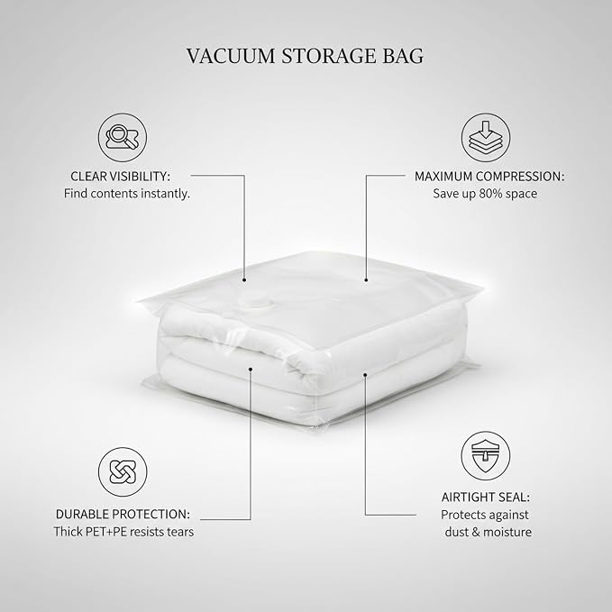 Clear Vacuum Storage Bags with Valve, Reusable Compression Saver for Bedding & Clothes, Space Saving Organizer (1 Pack)