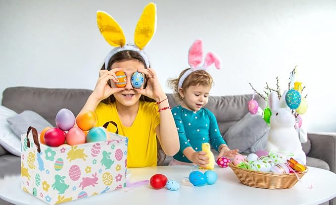 Sanjiaofeng Rectangular3Pack Easter baskets , Kids Easter Storage Bins Organizer.Boys and Girls,Easter Bunny Eggs Decor,Toys,Books,Easter Gifts . (3Pack Easter)