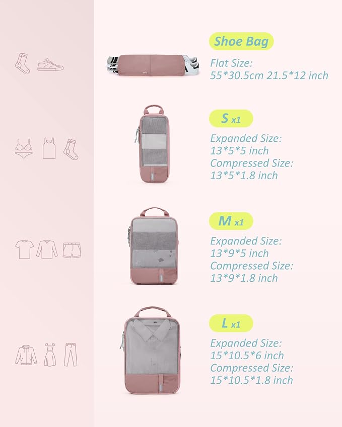 BAGSMART Compression Packing Cubes for Travel Essentials | 14 Set /6 Set /4 Set/2 Set, Lightweight, Durable