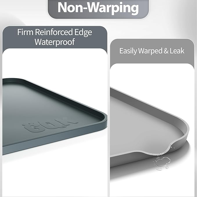 Silicone Dog Food Mat, Waterproof Anti-Slip Pet Feeding Mat with Warped Resistant Raised Edge,Spill-Proof Lip Floor Protection,Dishwasher-Safe Pet Placemat for Dogs & Cats(M 20" x 14" Gray)
