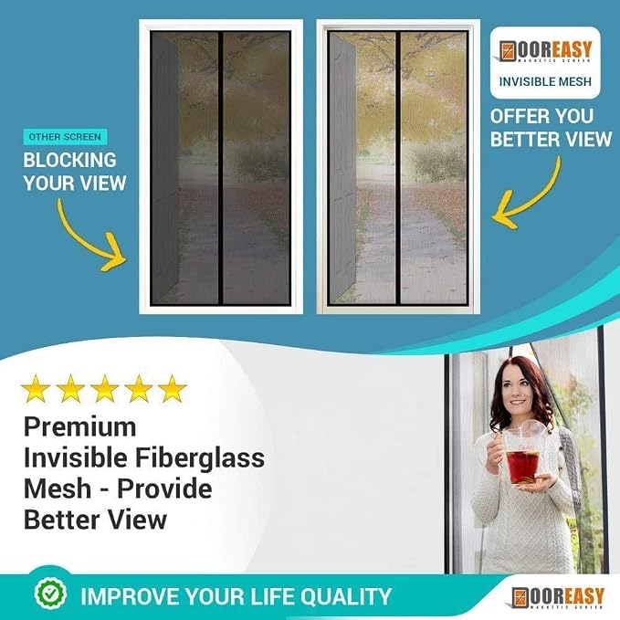 DOOREASY Magnetic Screen Door Size 38" x 83", Heavy Duty Mesh Net Closure with Magnets, Reinforced Polyester Full Frame Door Curtain, Fit Door Size 36 x 82 inch