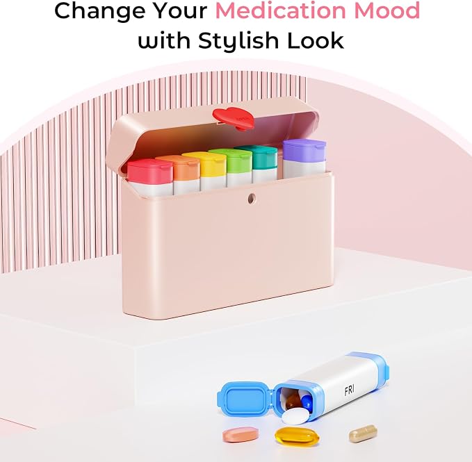 Daviky Weekly Pill Organizer 2 Times a Day, 7 Day AM PM Travel Pill Box | 14 compartments for 7-day AM PM use, compact and travel-friendly, with clear labels and secure storage for pills and vitamins