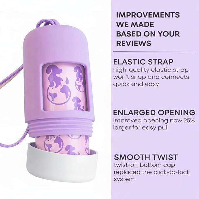 Dog Poop Bag Holder & Dispenser [2-Pack] +30 Extra-Thick Waste Bags | 2 Dog Waste Bags Dispensers + 30 Extra-thick Poop Baggies. Premium ABS Plastic. Soft-Touch Coating, Enlarged Dispense Opening