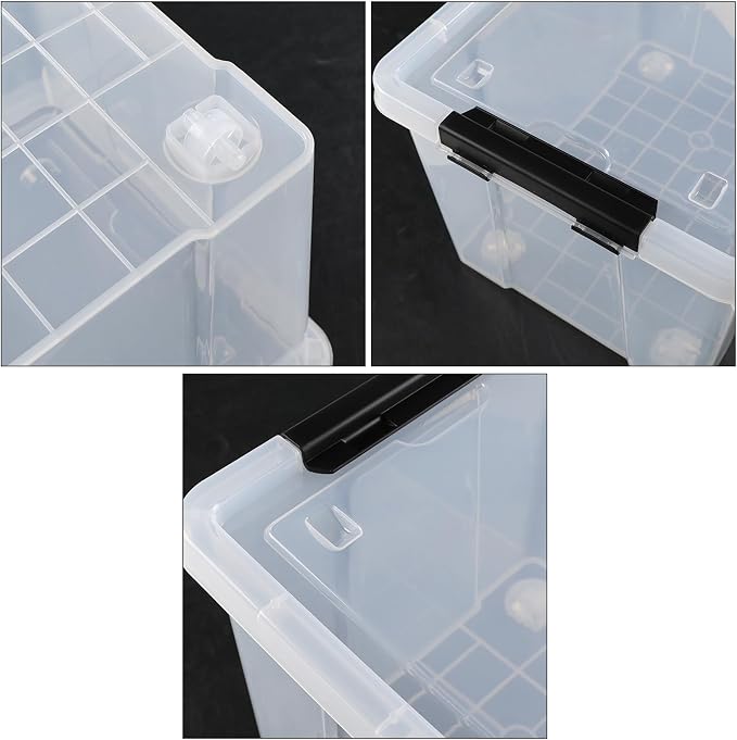 40 Quart Plastic Clear Latching Storage Bin with Wheels, 4 Packs | Stackable Plastic Organizer Totes Box with Lids