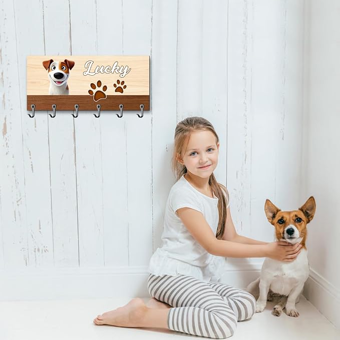 Personalized Dog Leash Holder for Wall, Custom 3D Dog Butt Leash Holder with Name, Hooks for Leashes, Keys, Collars, Christmas Birthdays Housewarming Gift for Pet Lovers (Style-5)