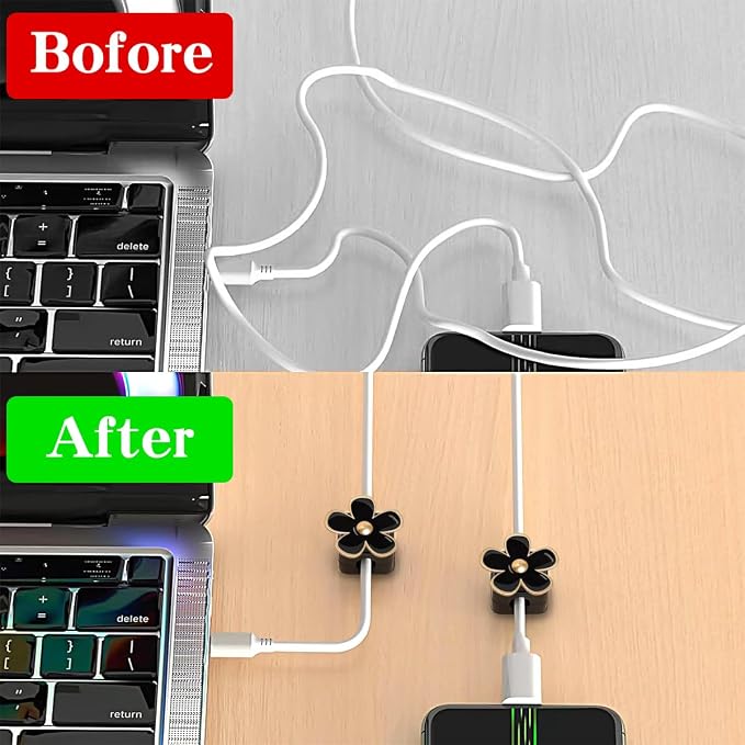 4 Pack Flower Magnetic Cord Organizer, Easy Secure Adhesive Cable Management, Wire Holder Organizer, Hide Or Organize Phone USB Charger Cable Clips for Home,Office,Car,Desk,Nightstand, 8pack