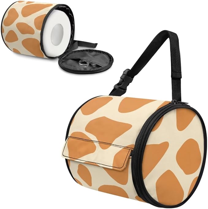 Giraffe Pattern Hanging Paper Towel Roll Holder with Adjustable Strap Water Resistant Toilet Tissue Roll Dispenser Farmhouse Handy Toilet Paper Cover Storage Holder