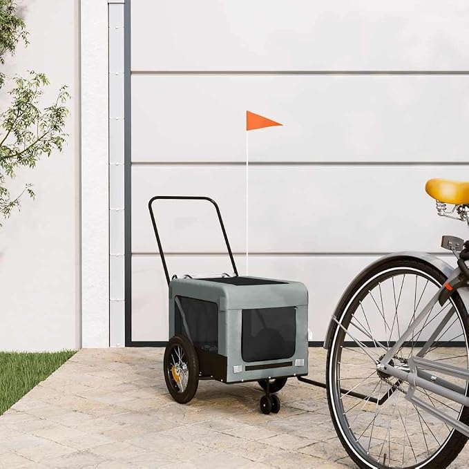 Pet Bike Trailer for Small Dogs, Foldable Bicycle Cargo Trailer with Iron Frame and Oxford Fabric, Includes Mesh Windows, Reflectors and Flag for Safety