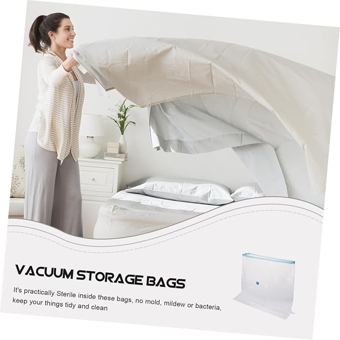 Vacuum Storage Bag Large Capacity PET and PE Household Organizer | Window, Assorted Space Saving Design, for Linens and Blankets, White Color