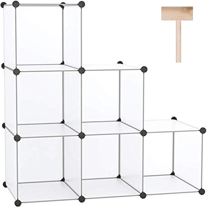 C&AHOME 6-Cube Storage Organizer Cube Shelf Closet Storage Bookcase, White | Stackable Cubby Storage, Bookshelf, Portable Plastic Storage Closet Organizer, DIY Modular Shelving Units for Home, Wardrobe