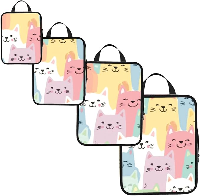 4 Set Compression Packing Cubes for Travel | Cute Cats Pet Cube Storage Organizer For Carry On Expandable Space Saver Packing Bags Travel Essentials