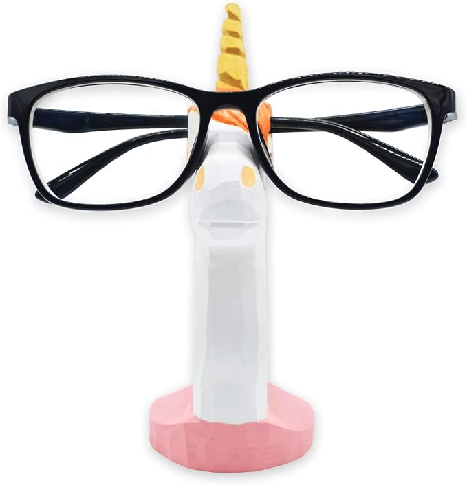 Handmade Wood Carving Eyeglasses Glasses Holder Stand Sunglasses Display Stand Home Office Desk Décor Gift (Unicorn)