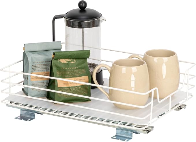 Household Essentials Painted Steel Pull-Out Pantry Basket, White