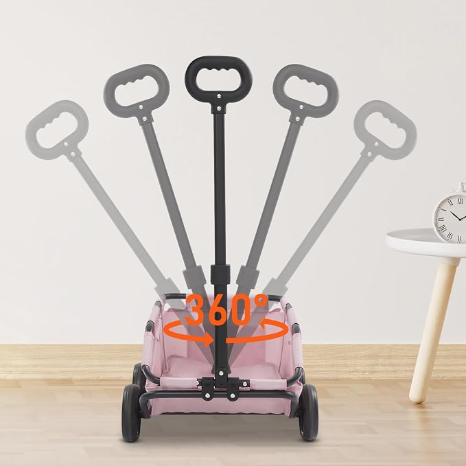 Mini Dog Stroller, Foldable Doggie Wagon for Small Pets up to 16.5lbs Portable Pet Carrier Dog Cart with 360° Rotatable Handle for Travelling Shopping Walking Playing (Pink)