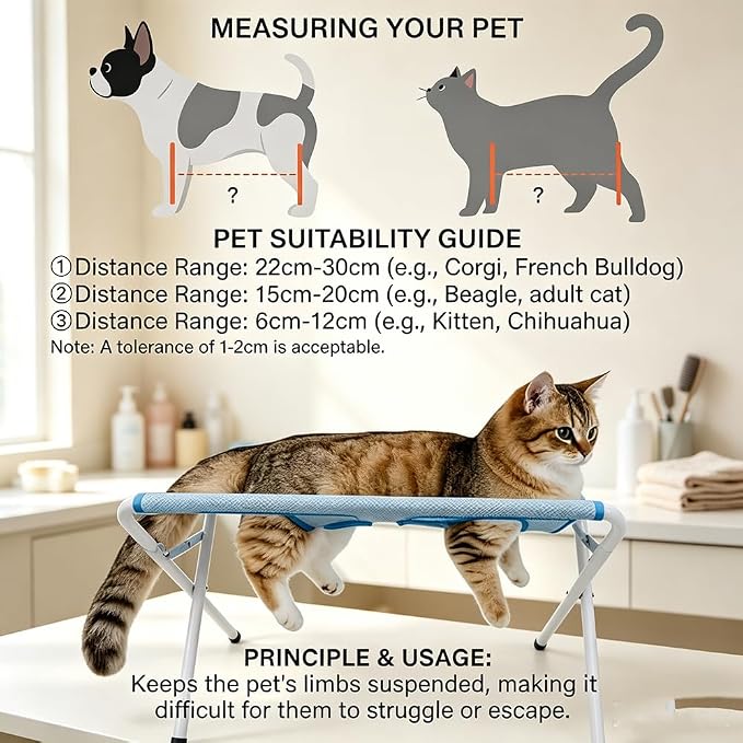 Dog Bath Hammock with Frame, 2026 New Pet Hammock for Grooming (Blue) | 2-in-1 Foldable Pet Grooming Bed with Breathable Mesh Sling and Frame for Nail Trimming, Bathing, Haircuts & Pet Care