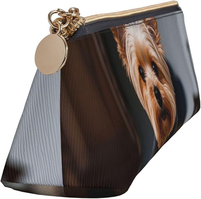 Leather Pen Case with Zipper - Aesthetic Pen Holder Cute Pet Yorkie Pencil Case for Women & Men - Handcrafted Pencil Bag Multi-Functional Travel Cosmetic Case for Work Office Tool Pouch