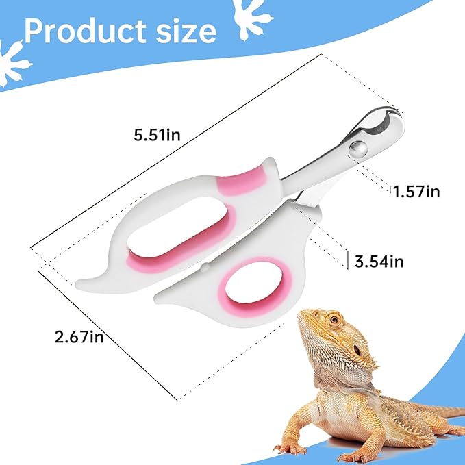 KEUYE Bearded Dragon Nail Clippers,Stainless Steel Bearded Dragon Toe Nail Clippers with Precise Angled Edges (Pinky White)
