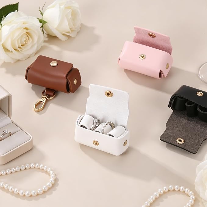 uxcell 2Pcs Dog Ring Bearer, Leather Wedding Pet Ring Pillow Jewelry Holder with Clasp Buckle Closure Portable Storage Organizer Button Closure Pouch for Wedding Engagement, Brown