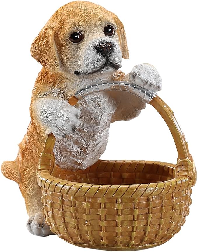 Cute Golden Retriever Candy Bowl, Resin Dog Figurine Key Bowl for Entryway Table, Desktop Storage Basket Organizer for Desk, Unique Dog Lover Gift